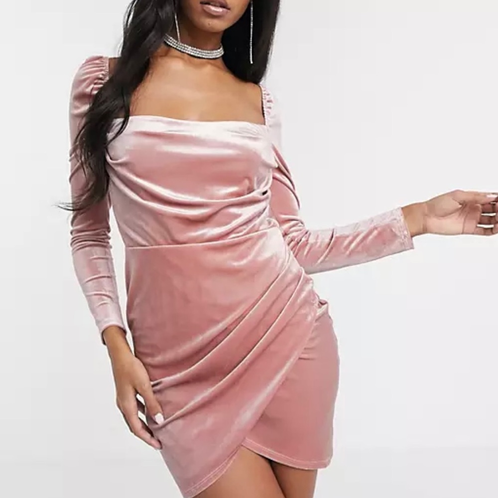 Mini dress Square neck Wrap skirt Velvet Dress